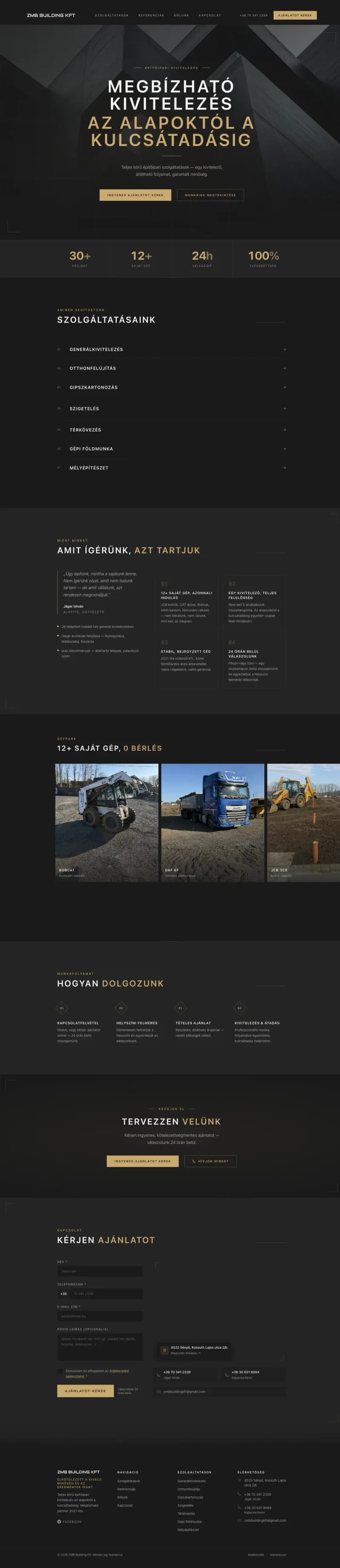 Opening view of the ZMB Building construction company website